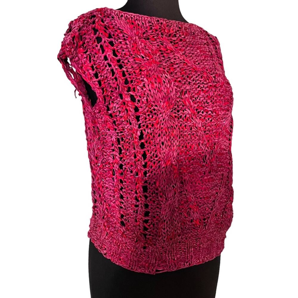 Vtg Western Braided Leather Open Knit Pullover Womens Top S Desert Boho Grunge